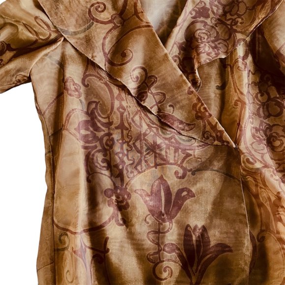 VIE by Victoria Royal Sheer Gold-Brown Tone with Floral Print Long Sleeve Blouse - Picture 4 of 6